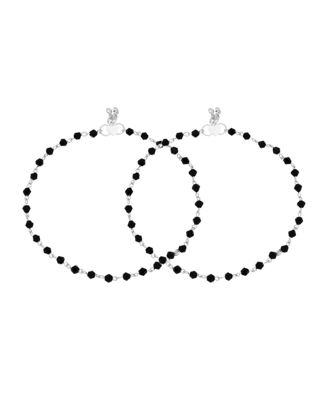 Jewels Nest Classic Black Bead Silver Anklet With Minimal Adjustable Design | Grab2Buy
