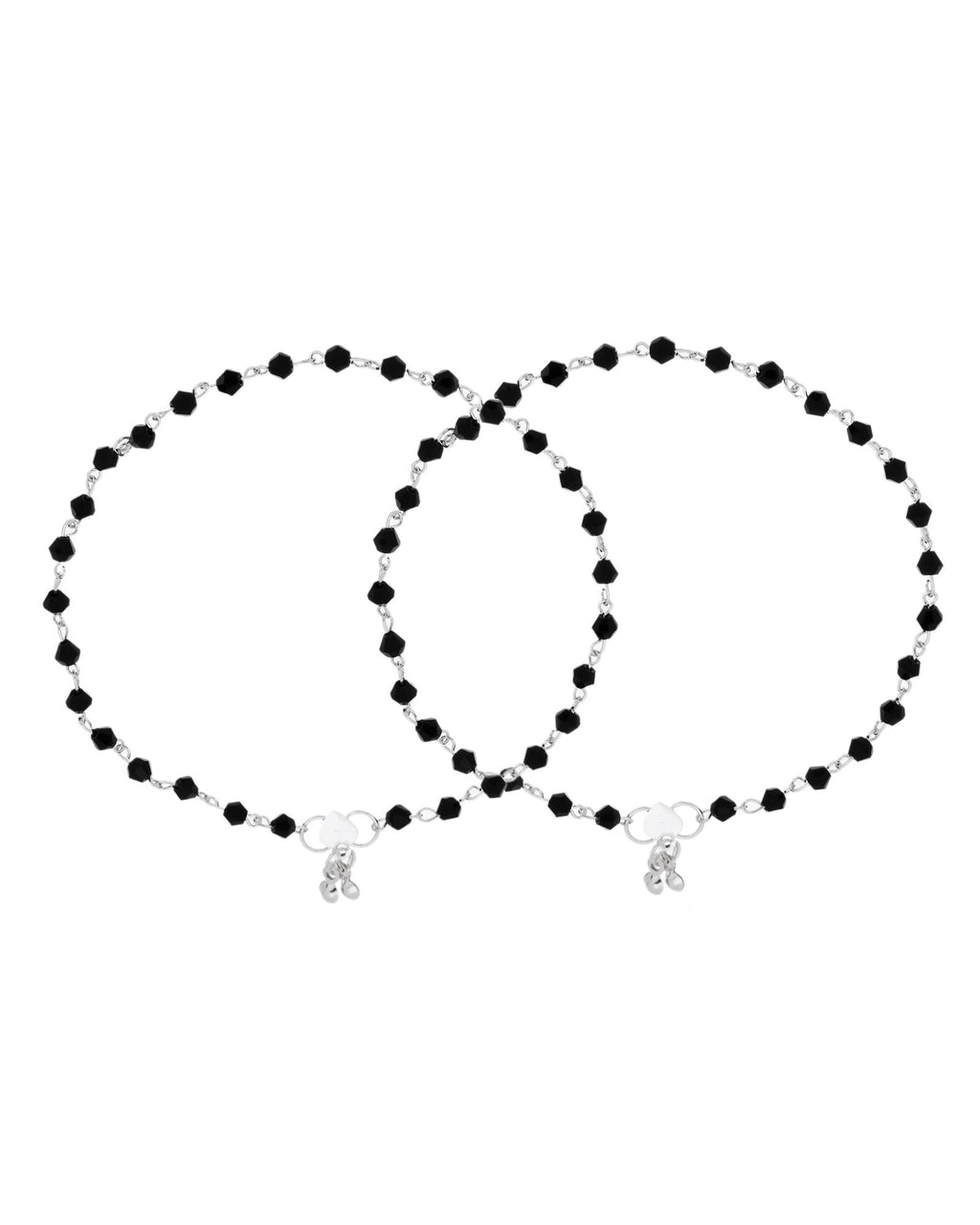 Jewels Nest Classic Black Bead Silver Anklet With Minimal Adjustable Design | Grab2Buy