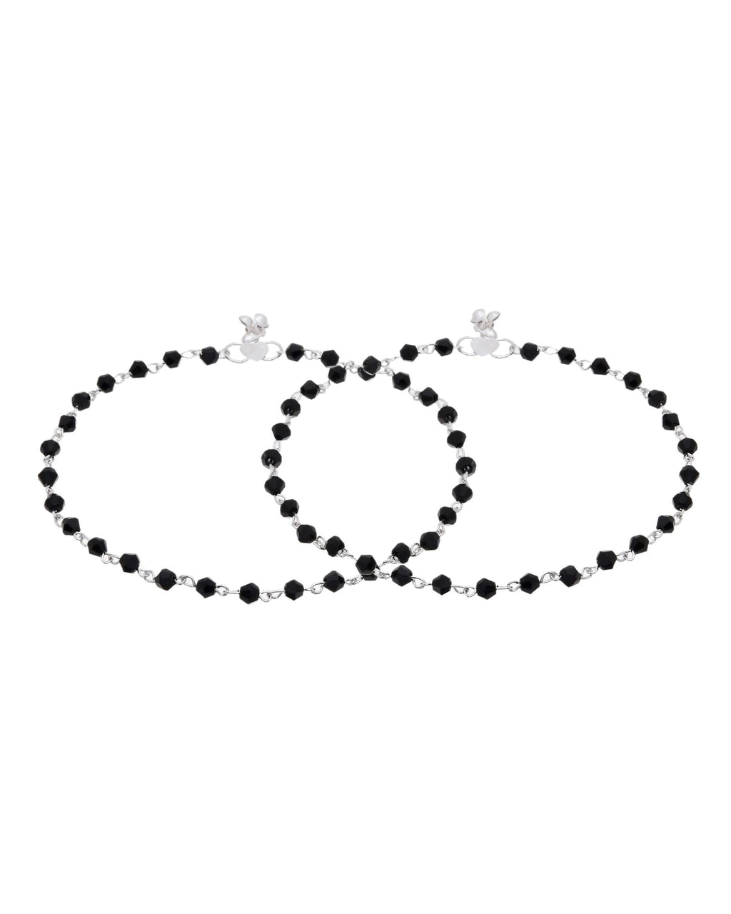 Jewels Nest Classic Black Bead Silver Anklet With Minimal Adjustable Design | Grab2Buy