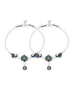 Jewels Nest Royal Peacock Charm Silver Anklet With Emerald Floral Centre And Leaf Drop | Grab2Buy