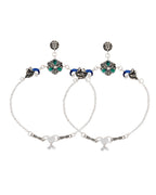 Jewels Nest Royal Peacock Charm Silver Anklet With Emerald Floral Centre And Leaf Drop | Grab2Buy