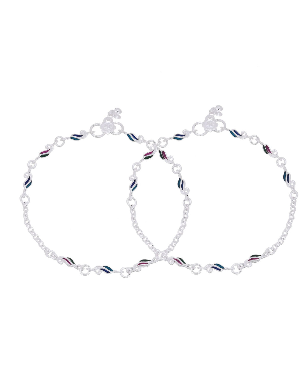 Jewels Nest Graceflow Silver Anklet With Multi Color Enamel Wave Links And Bell Finish | Grab2Buy