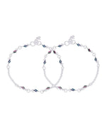 Jewels Nest Graceflow Silver Anklet With Multi Color Enamel Wave Links And Bell Finish | Grab2Buy