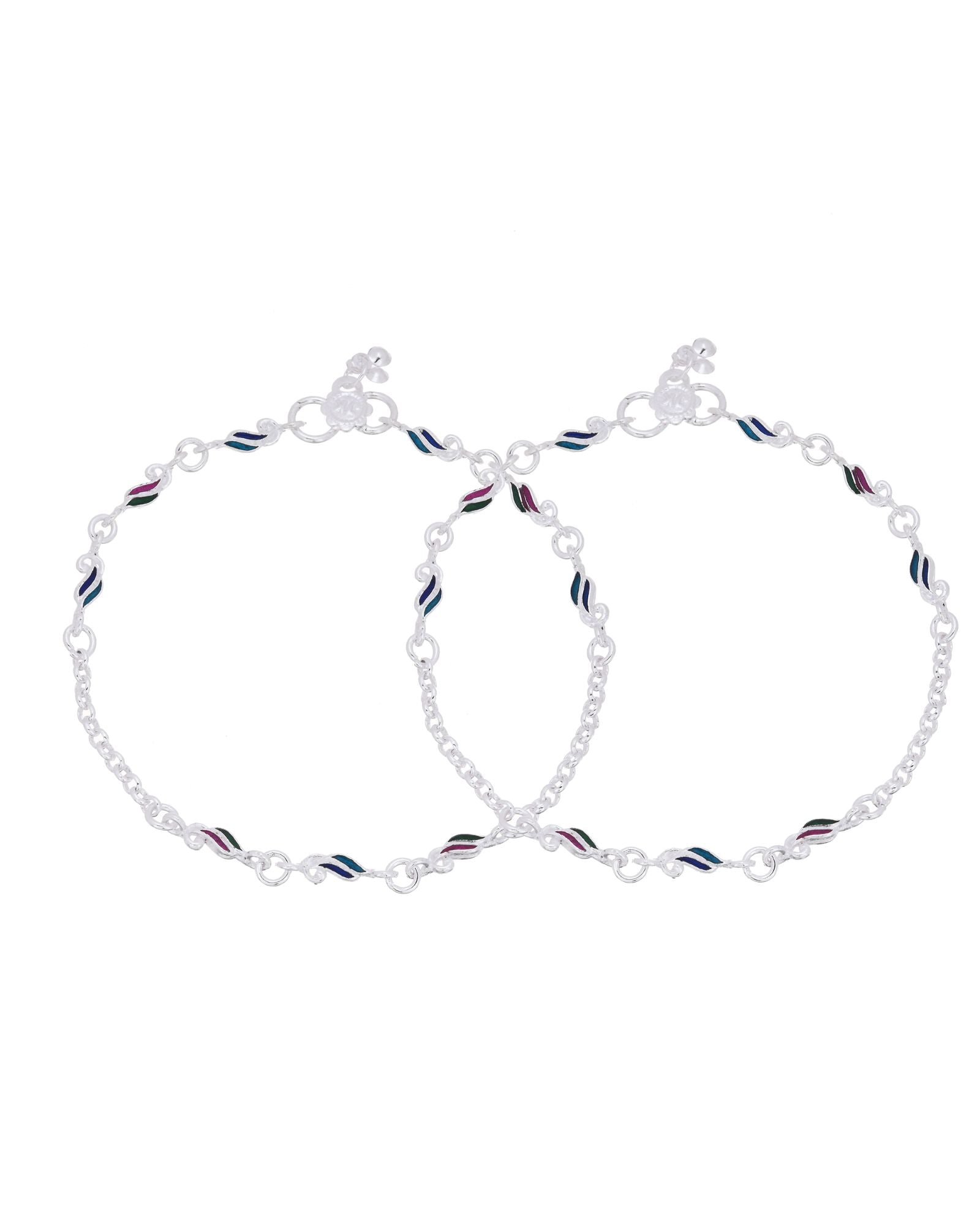 Jewels Nest Graceflow Silver Anklet With Multi Color Enamel Wave Links And Bell Finish | Grab2Buy