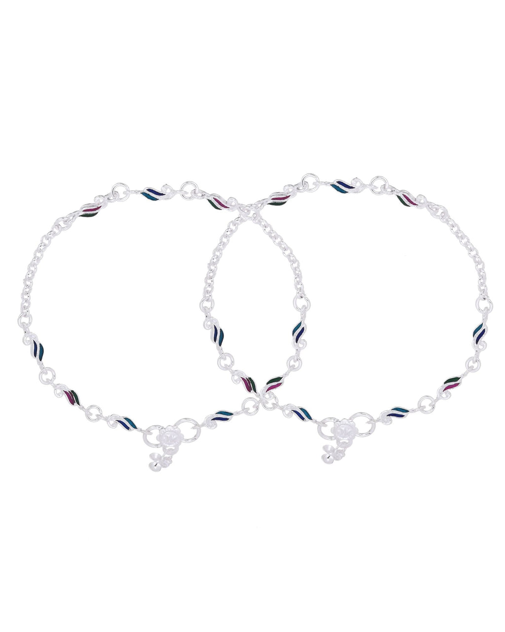 Jewels Nest Graceflow Silver Anklet With Multi Color Enamel Wave Links And Bell Finish | Grab2Buy