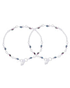 Jewels Nest Graceflow Silver Anklet With Multi Color Enamel Wave Links And Bell Finish | Grab2Buy