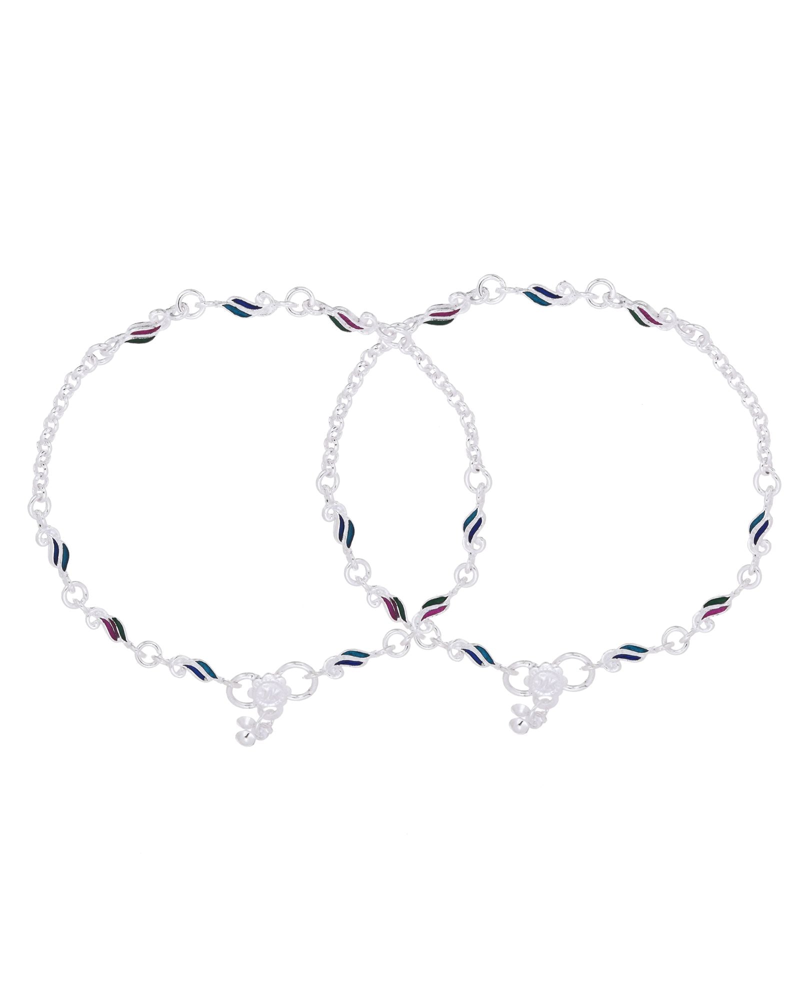Jewels Nest Graceflow Silver Anklet With Multi Color Enamel Wave Links And Bell Finish | Grab2Buy
