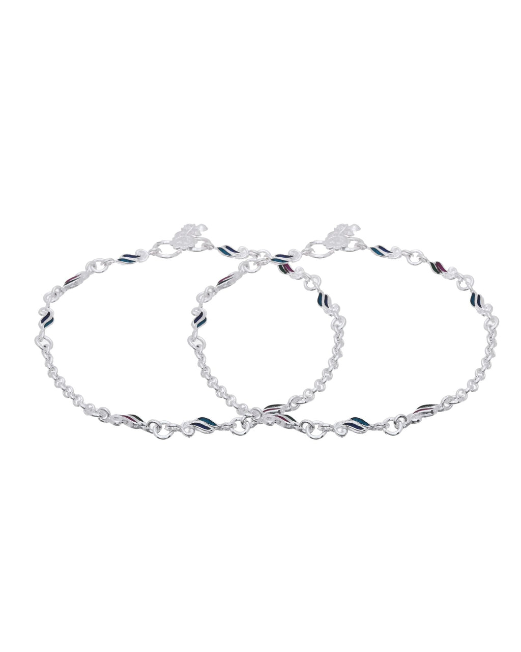 Jewels Nest Graceflow Silver Anklet With Multi Color Enamel Wave Links And Bell Finish | Grab2Buy