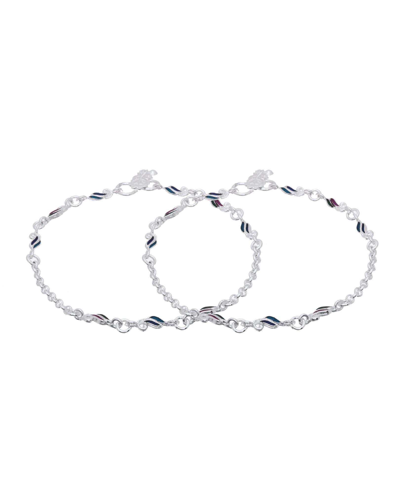 Jewels Nest Graceflow Silver Anklet With Multi Color Enamel Wave Links And Bell Finish | Grab2Buy