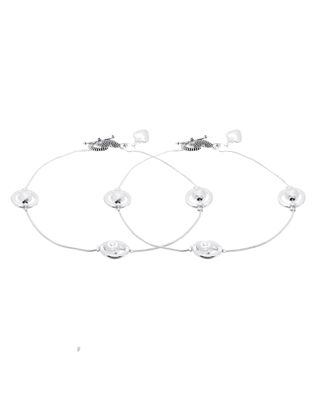 Jewels Nest Orbit Glow Silver Anklet With Circular Disc Accents And Heart Toggle Closure | Grab2Buy