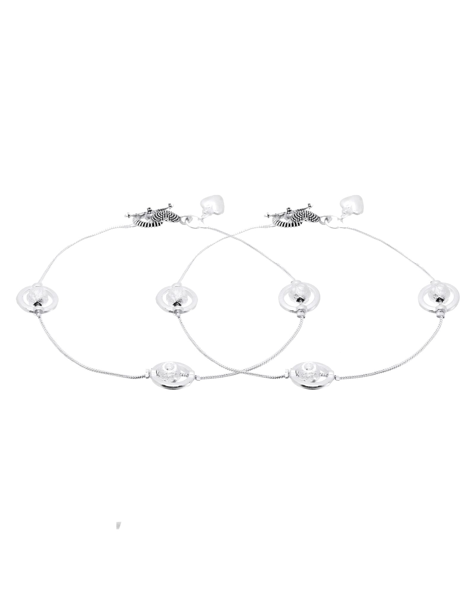 Jewels Nest Orbit Glow Silver Anklet With Circular Disc Accents And Heart Toggle Closure | Grab2Buy
