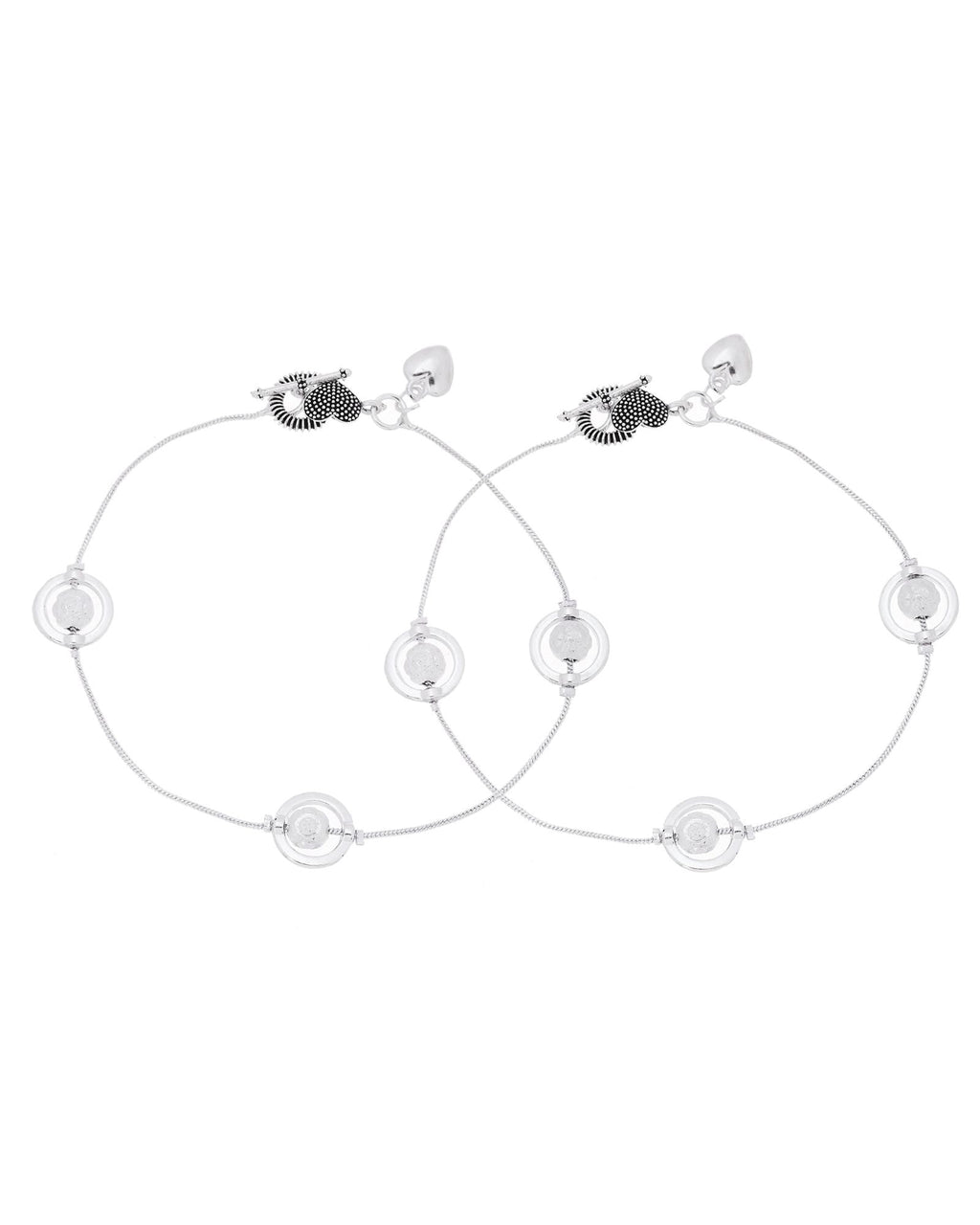 Jewels Nest Orbit Glow Silver Anklet With Circular Disc Accents And Heart Toggle Closure | Grab2Buy