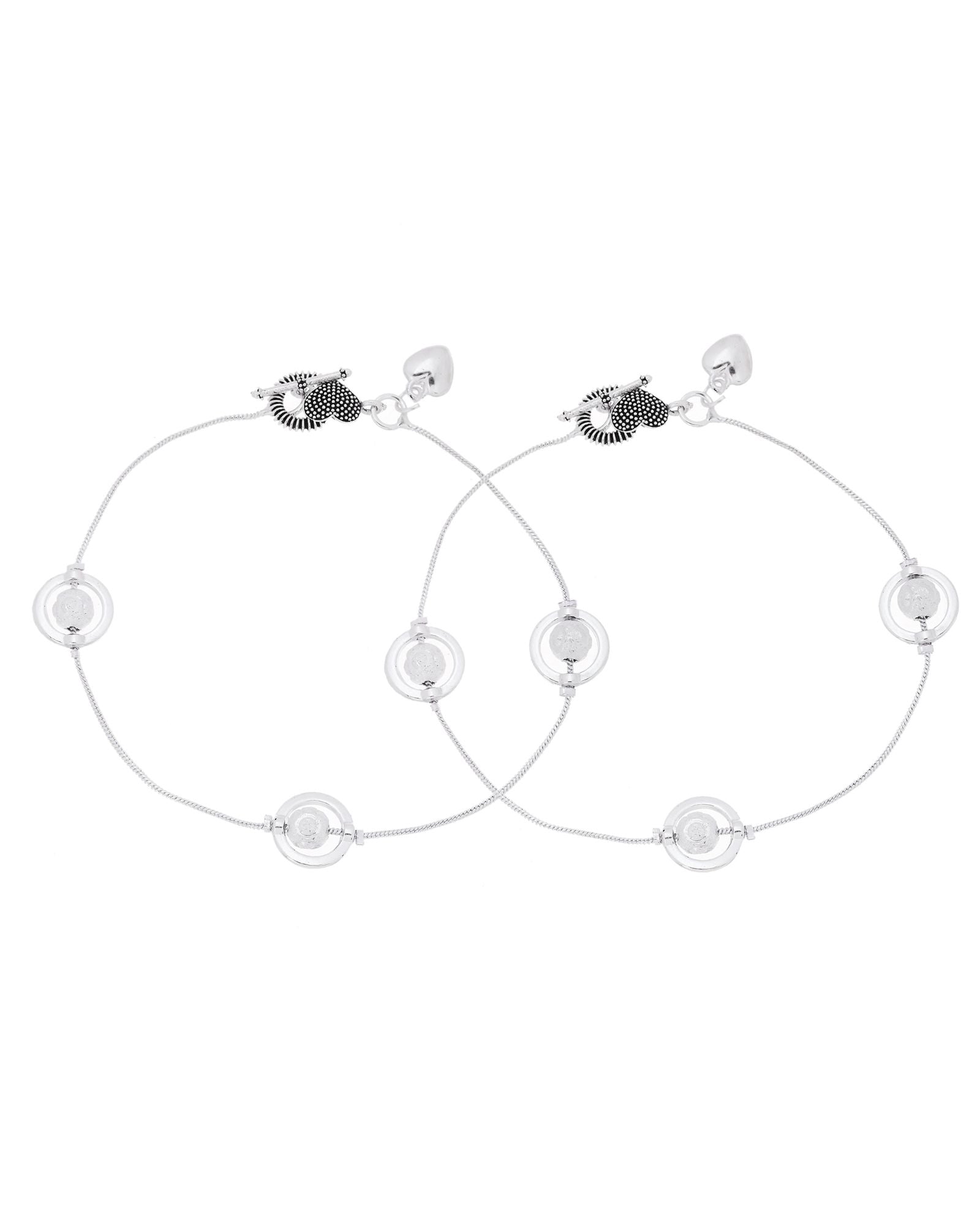 Jewels Nest Orbit Glow Silver Anklet With Circular Disc Accents And Heart Toggle Closure | Grab2Buy