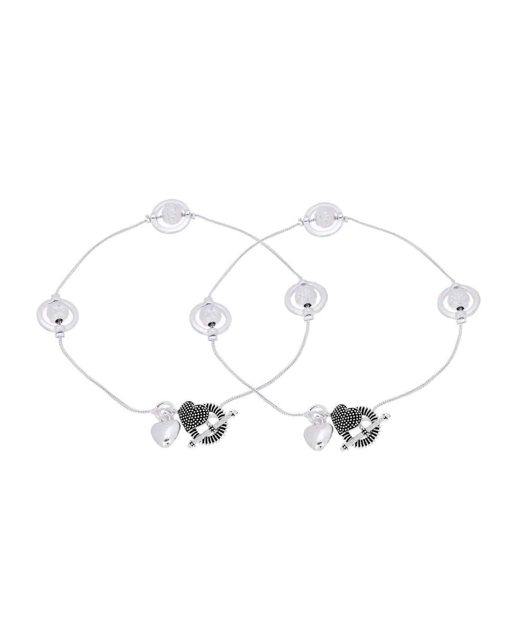 Jewels Nest Orbit Glow Silver Anklet With Circular Disc Accents And Heart Toggle Closure | Grab2Buy