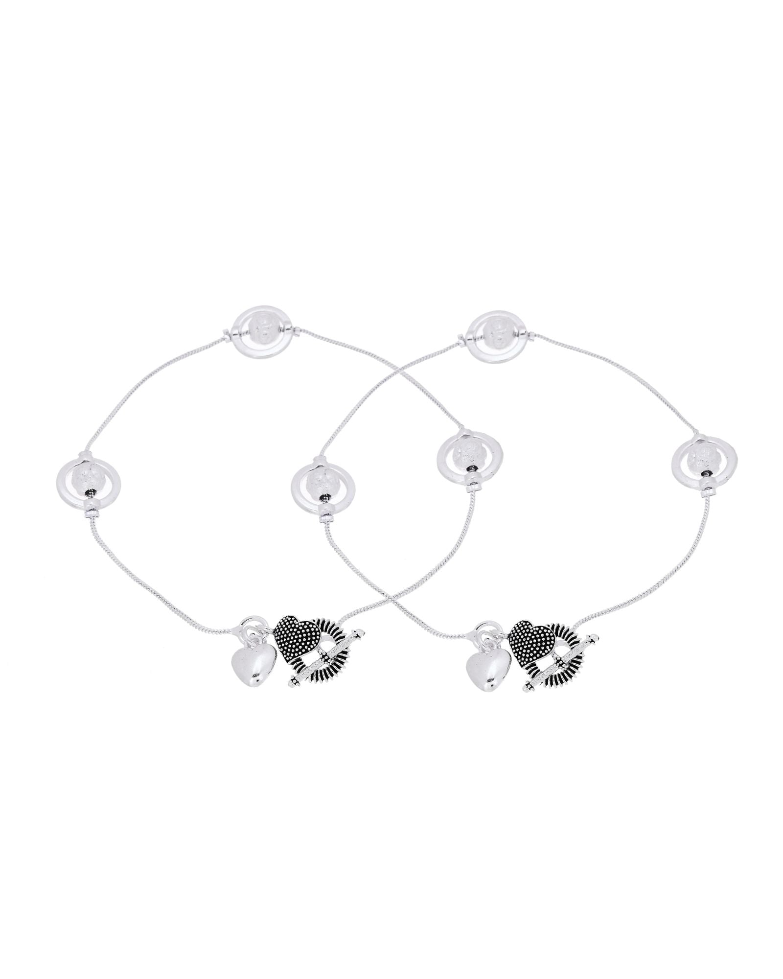 Jewels Nest Orbit Glow Silver Anklet With Circular Disc Accents And Heart Toggle Closure | Grab2Buy