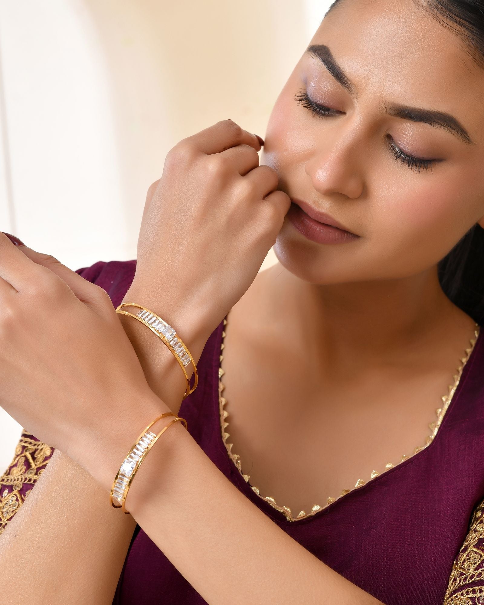 Jewels Nest Gold-Toned Crystal Studded Openable Bangles For Women | Grab2Buy