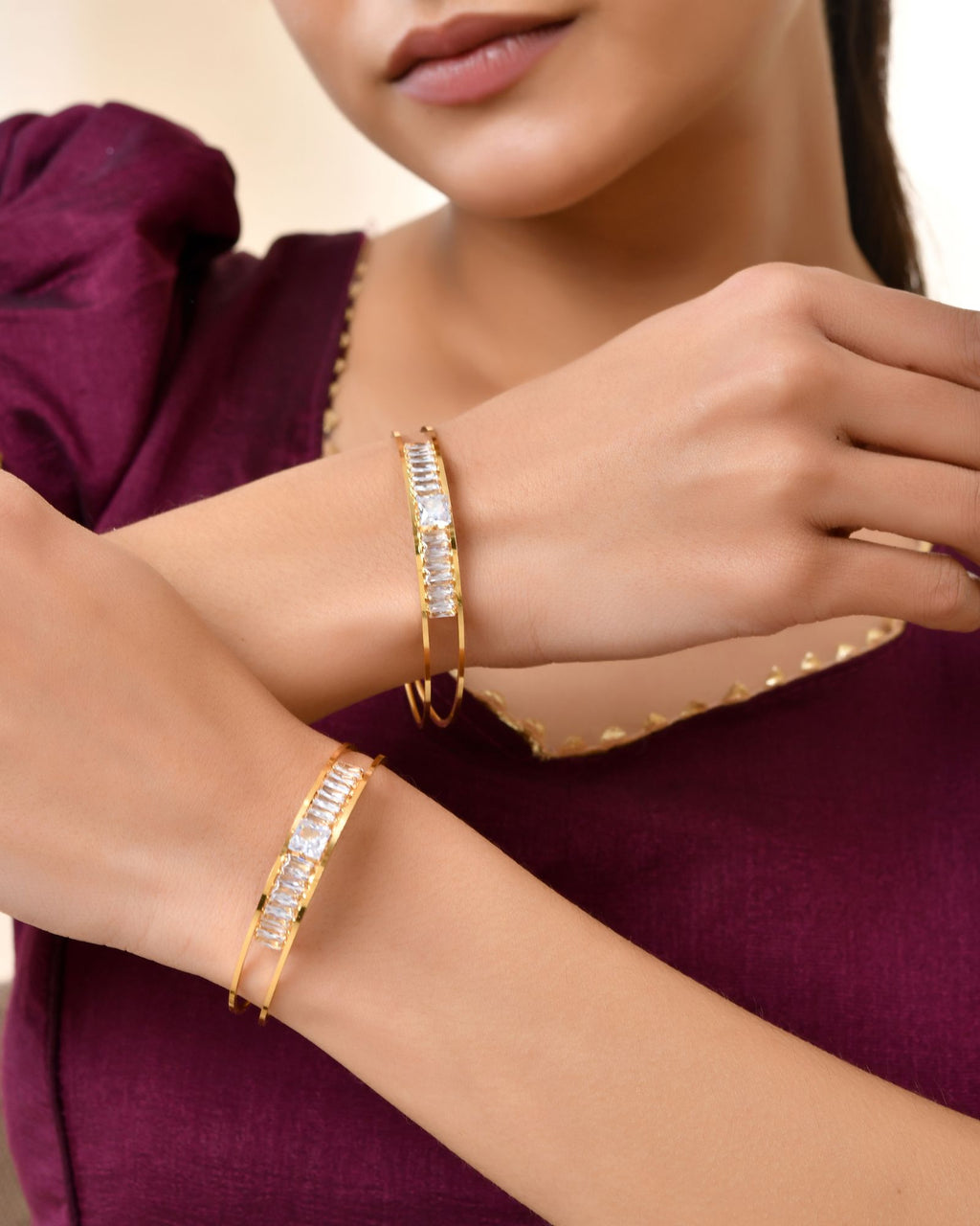 Jewels Nest Gold-Toned Crystal Studded Openable Bangles For Women | Grab2Buy