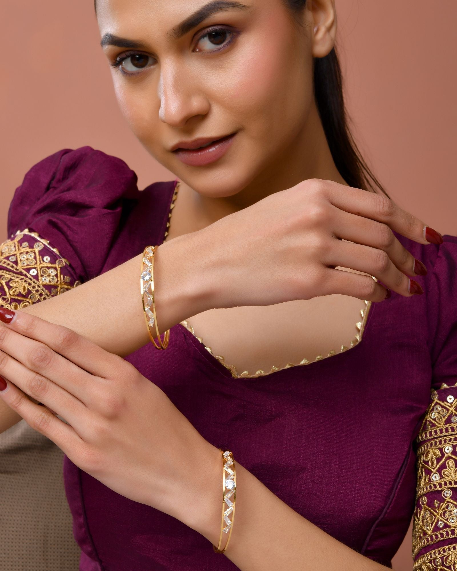 Jewels Nest Gold-Plated Crystal Studded Adjustable Bangle Set For Women | Grab2Buy