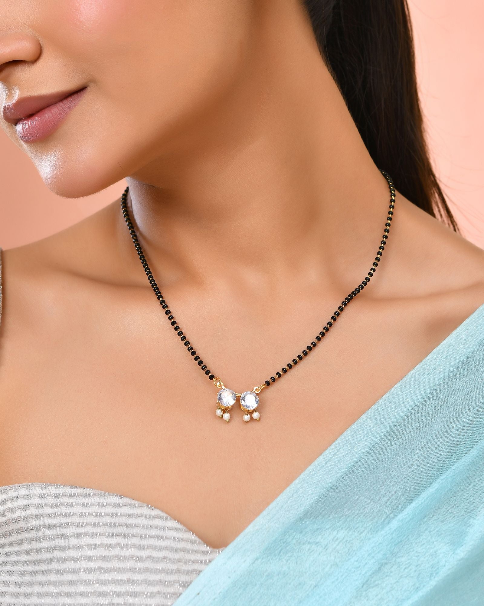 Jewels Nest Minimal Gold-Plated White Stone Mangalsutra For Women | Grab2Buy