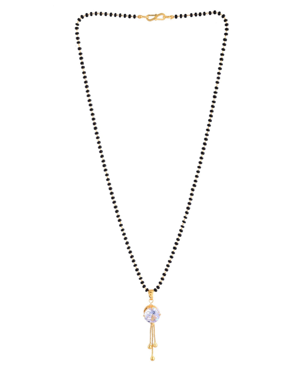 Jewels Nest Classic Gold-Tone White Stone Mangalsutra With Single Drop Tassel Pendant | Grab2Buy