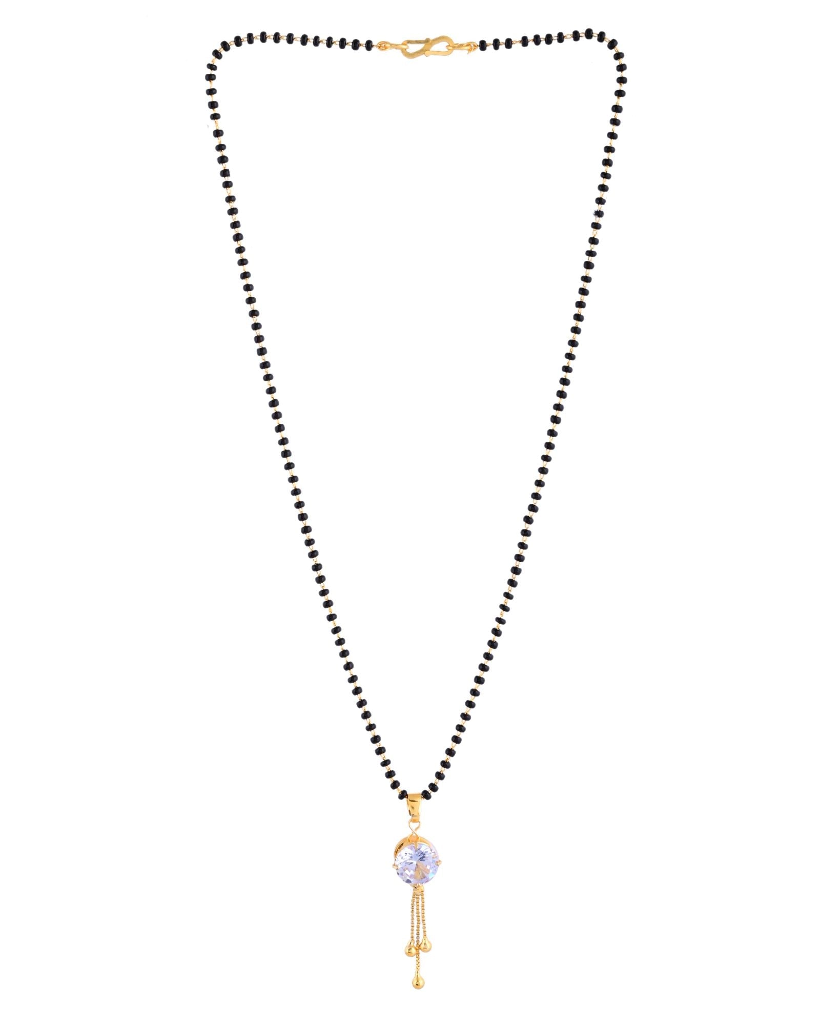 Jewels Nest Classic Gold-Tone White Stone Mangalsutra With Single Drop Tassel Pendant | Grab2Buy