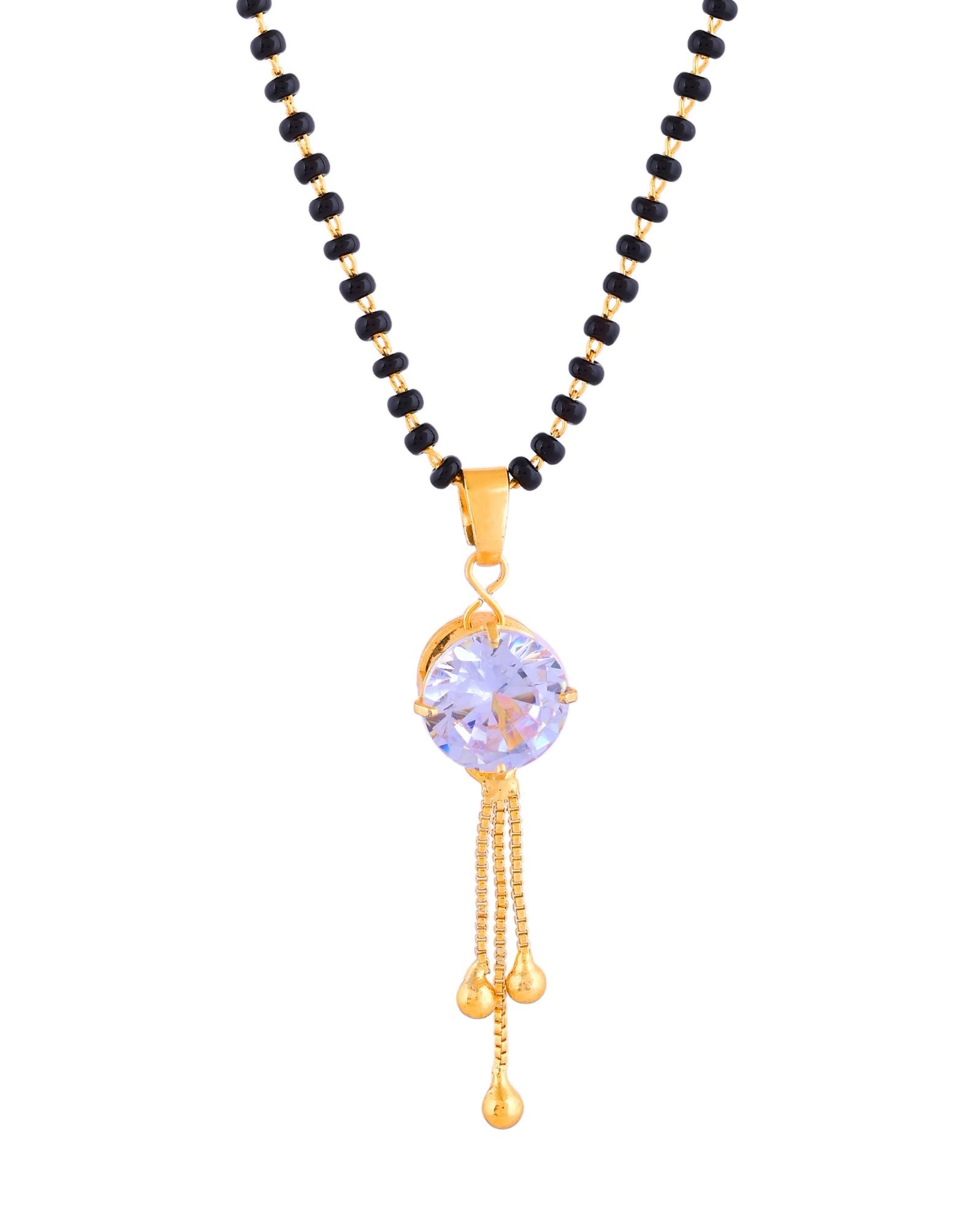 Jewels Nest Classic Gold-Tone White Stone Mangalsutra With Single Drop Tassel Pendant | Grab2Buy