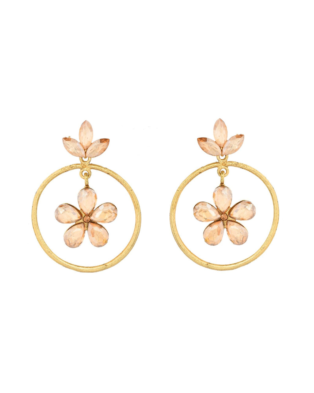 Jewels Nest Gold-Tone Champagne Crystal Floral Hoop Earrings For Women | Grab2Buy