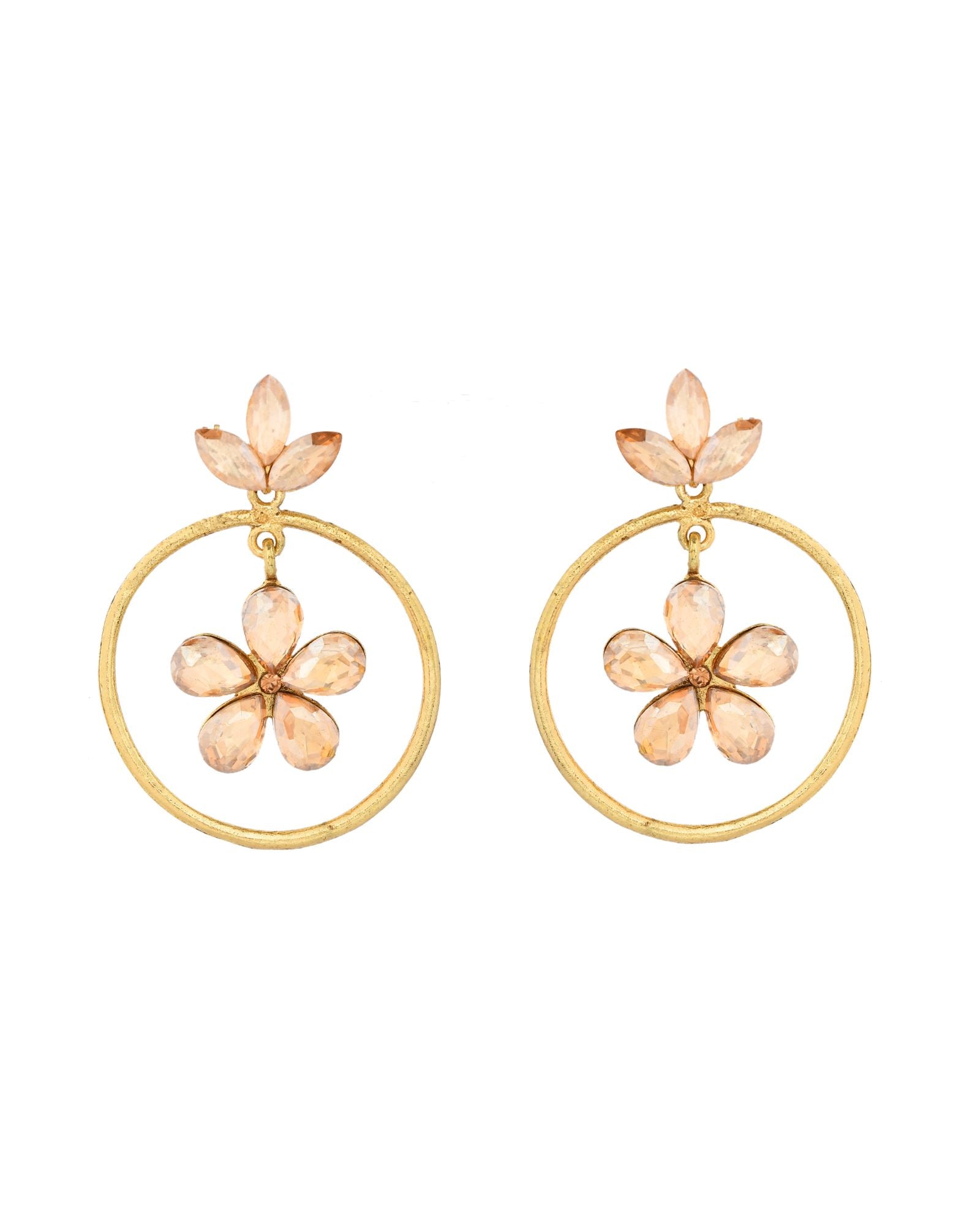 Jewels Nest Gold-Tone Champagne Crystal Floral Hoop Earrings For Women | Grab2Buy