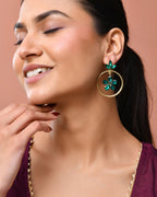 Jewels Nest Gold Tone Emerald Green Crystal Floral Hoop Earrings For Women | Grab2Buy
