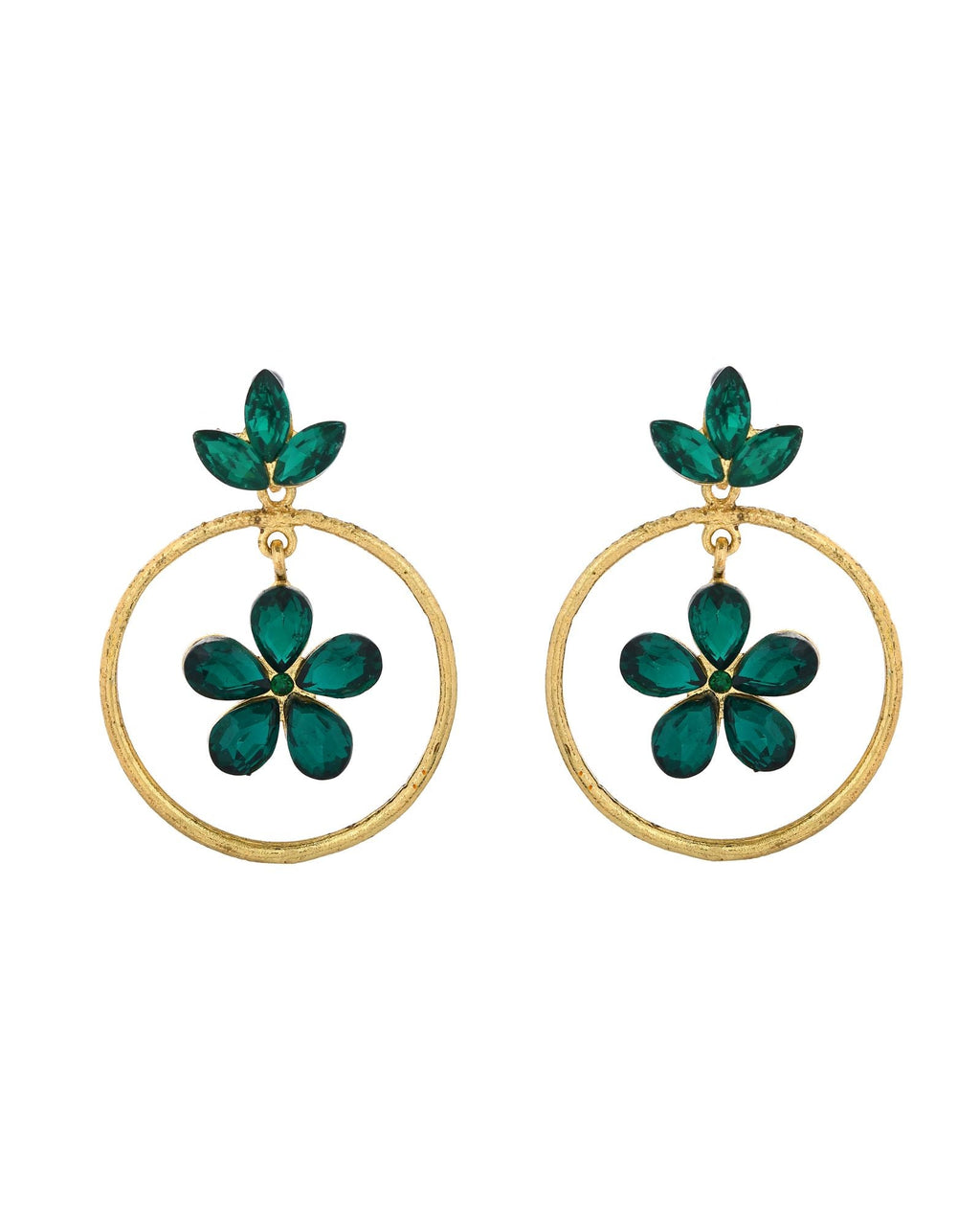 Jewels Nest Gold Tone Emerald Green Crystal Floral Hoop Earrings For Women | Grab2Buy