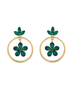 Jewels Nest Gold Tone Emerald Green Crystal Floral Hoop Earrings For Women | Grab2Buy