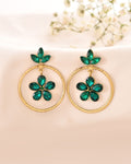 Jewels Nest Gold Tone Emerald Green Crystal Floral Hoop Earrings For Women | Grab2Buy
