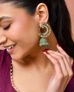 Jewels Nest Gold Plated Kundan Style Green Jhumka Earrings With Bead Drops For Women | Grab2Buy