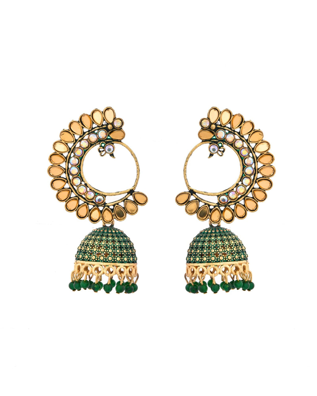 Jewels Nest Gold Plated Kundan Style Green Jhumka Earrings With Bead Drops For Women | Grab2Buy