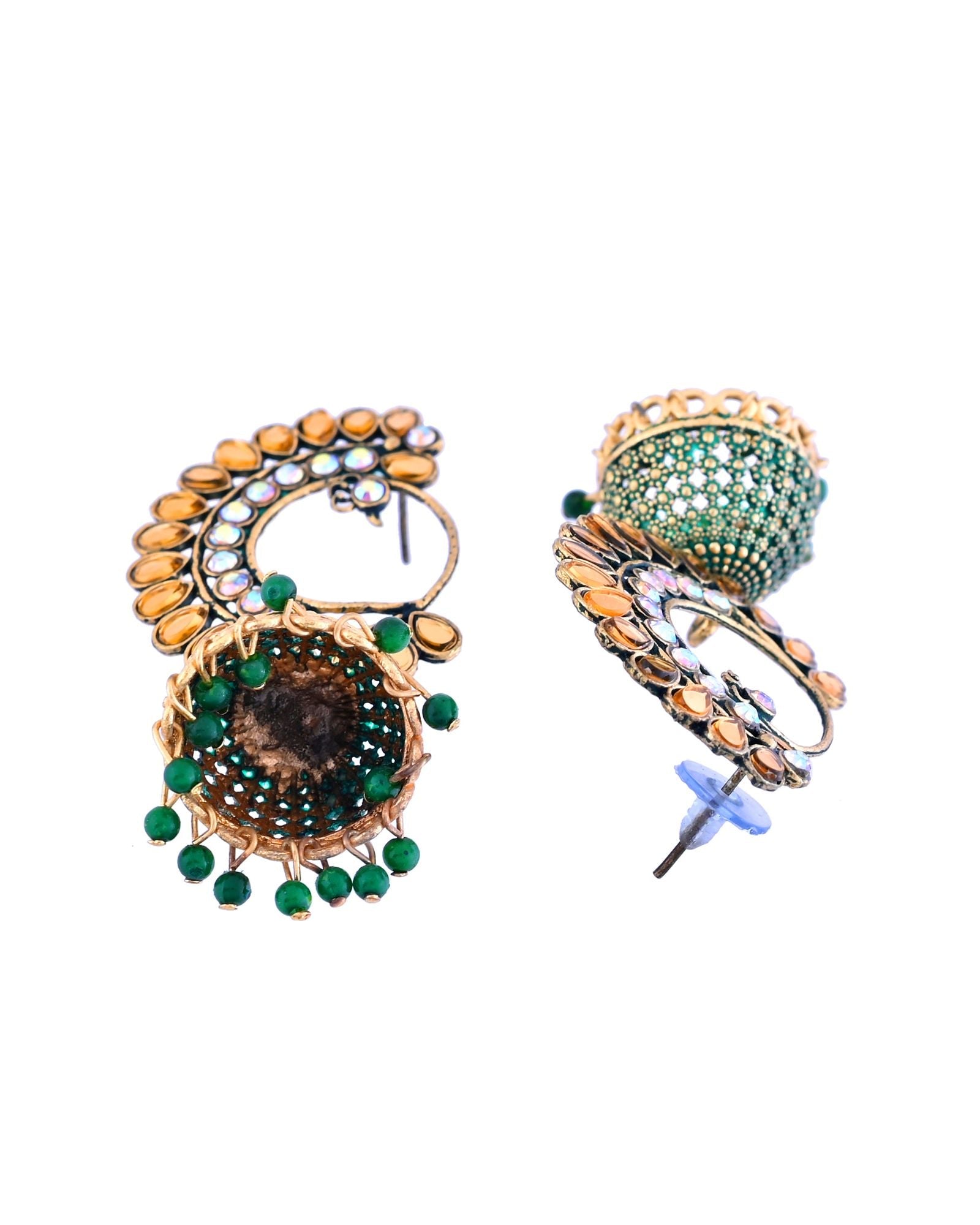Jewels Nest Gold Plated Kundan Style Green Jhumka Earrings With Bead Drops For Women | Grab2Buy