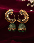 Jewels Nest Gold Plated Kundan Style Green Jhumka Earrings With Bead Drops For Women | Grab2Buy