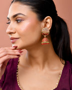 Jewels Nest Gold Plated Kundan Studded Red Bead Jhumka Earrings For Women | Grab2Buy