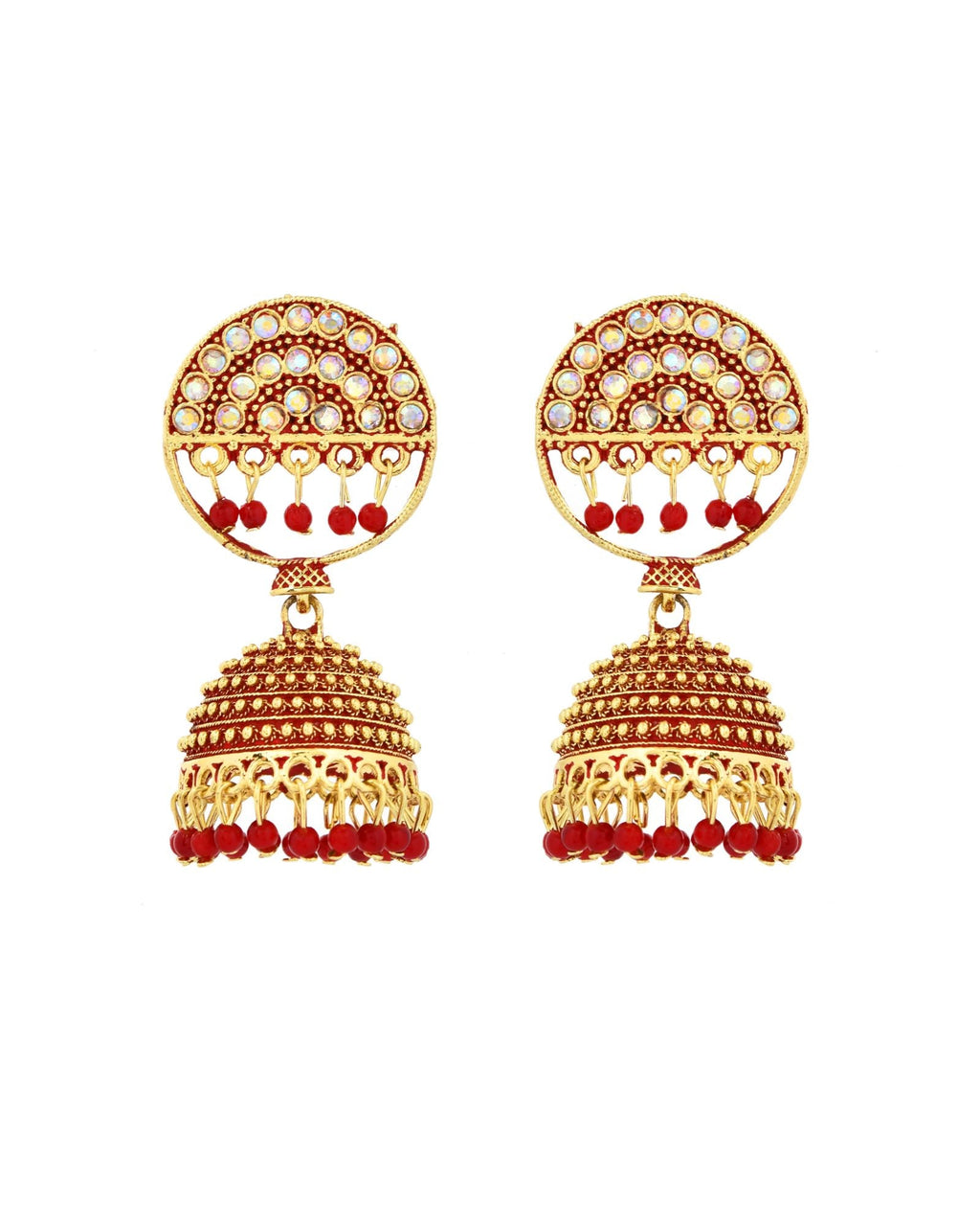 Jewels Nest Gold Plated Kundan Studded Red Bead Jhumka Earrings For Women | Grab2Buy