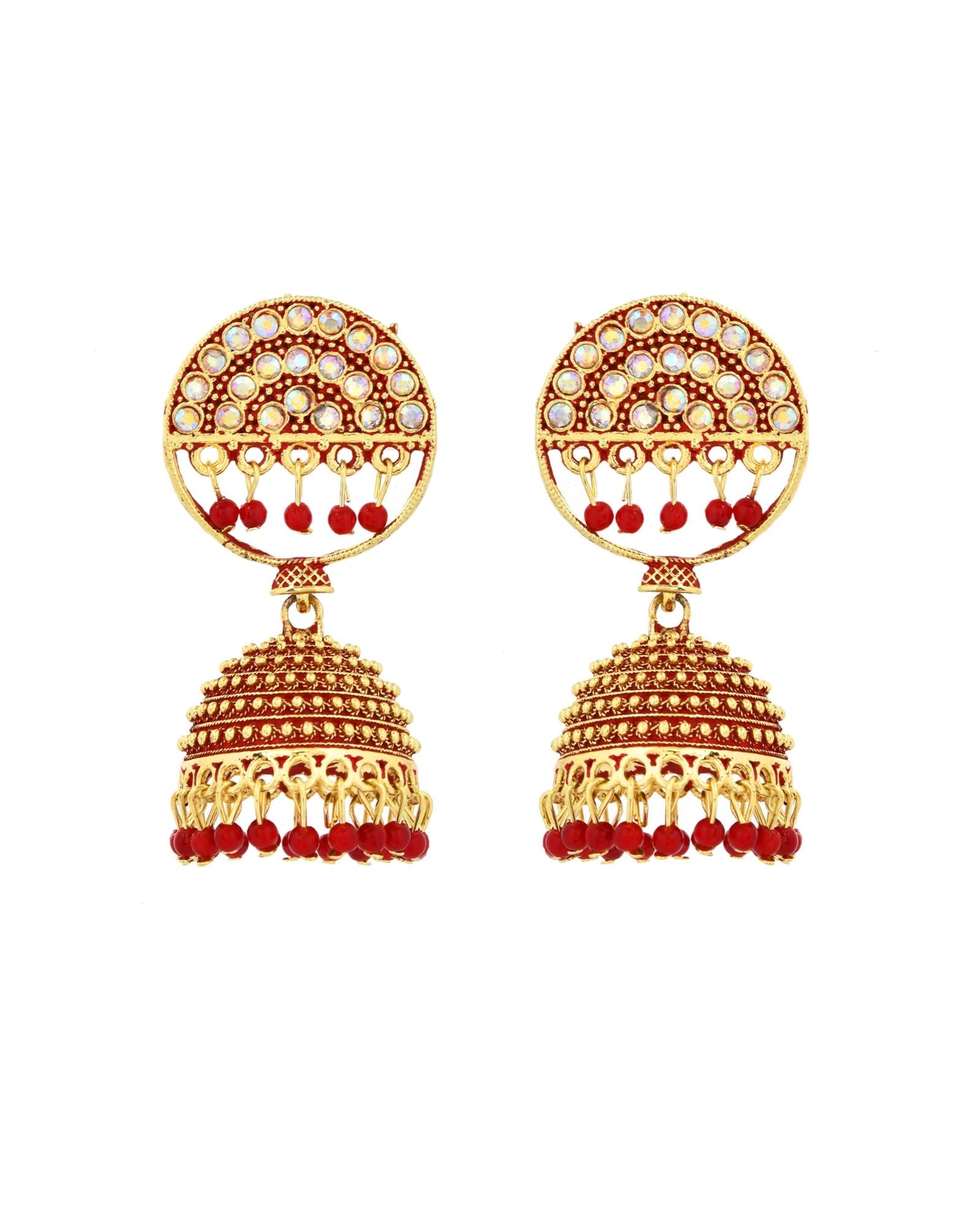 Jewels Nest Gold Plated Kundan Studded Red Bead Jhumka Earrings For Women | Grab2Buy
