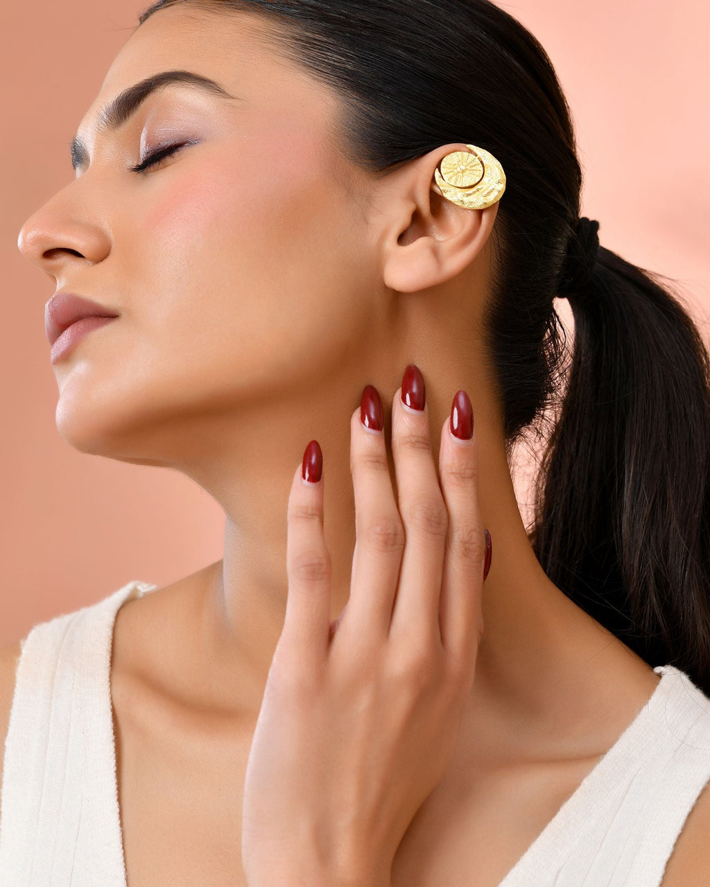 Jewels Nest Gold-Tone Textured Spiral Ear Cuff For Women | Modern Statement Jewellery | Grab2Buy