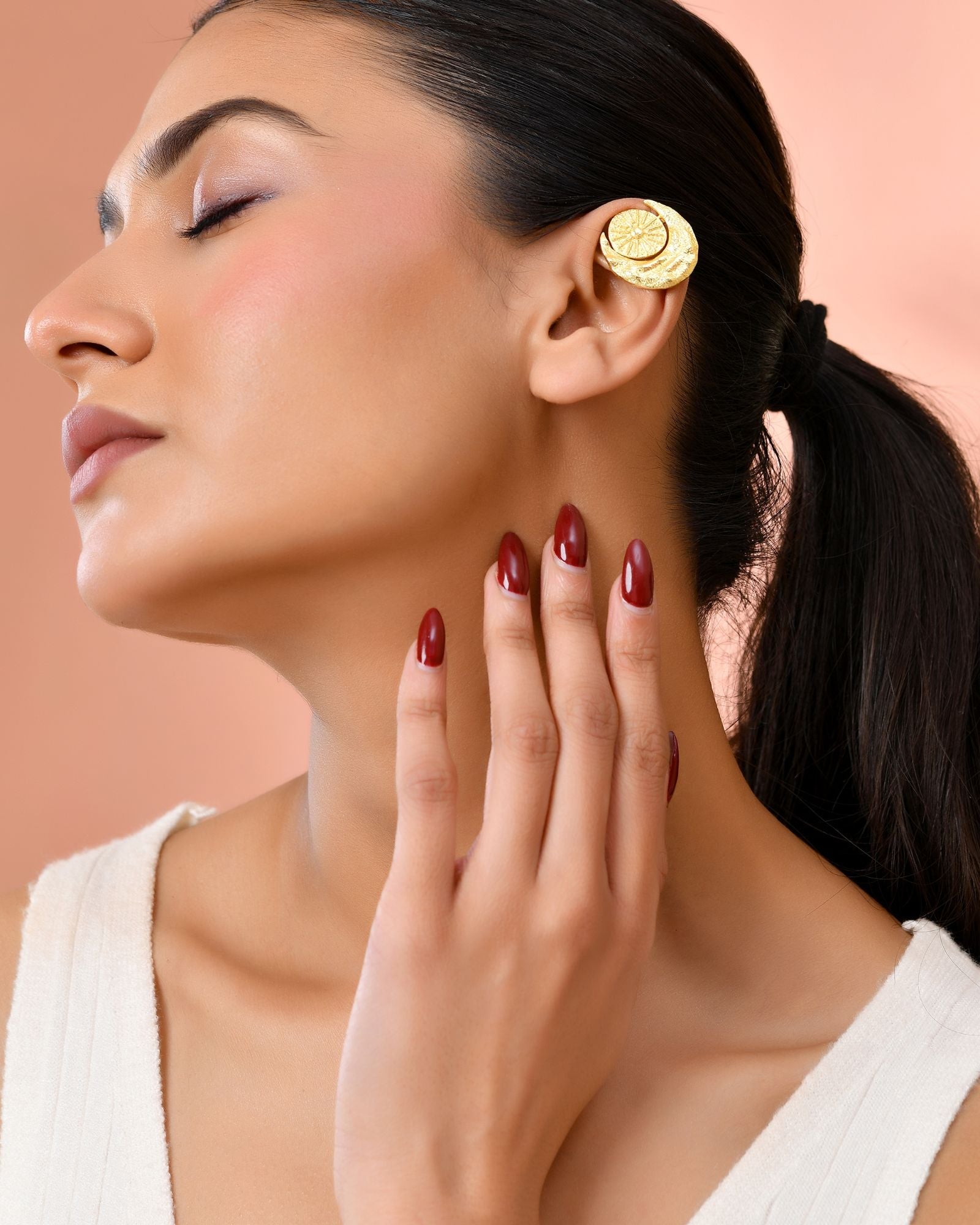 Jewels Nest Gold-Tone Textured Spiral Ear Cuff For Women | Modern Statement Jewellery | Grab2Buy