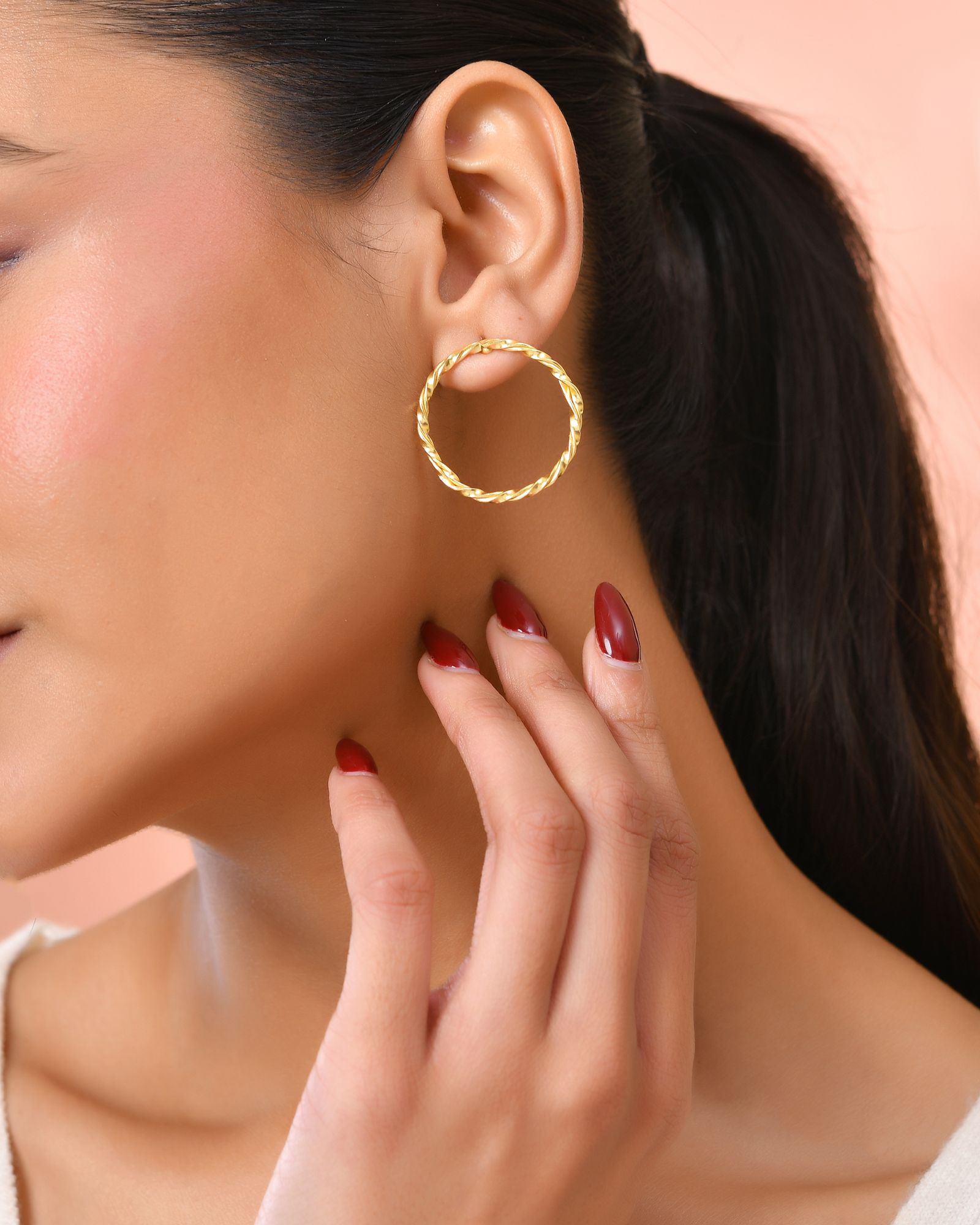 Jewels Nest Gold-Tone Twisted Hoop Earrings For Women | Minimal Everyday Jewellery | Grab2Buy