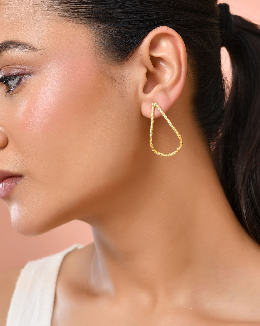 Jewels Nest Gold-Tone Twisted Teardrop Hoop Earrings For Women | Modern Minimal Jewellery | Grab2Buy