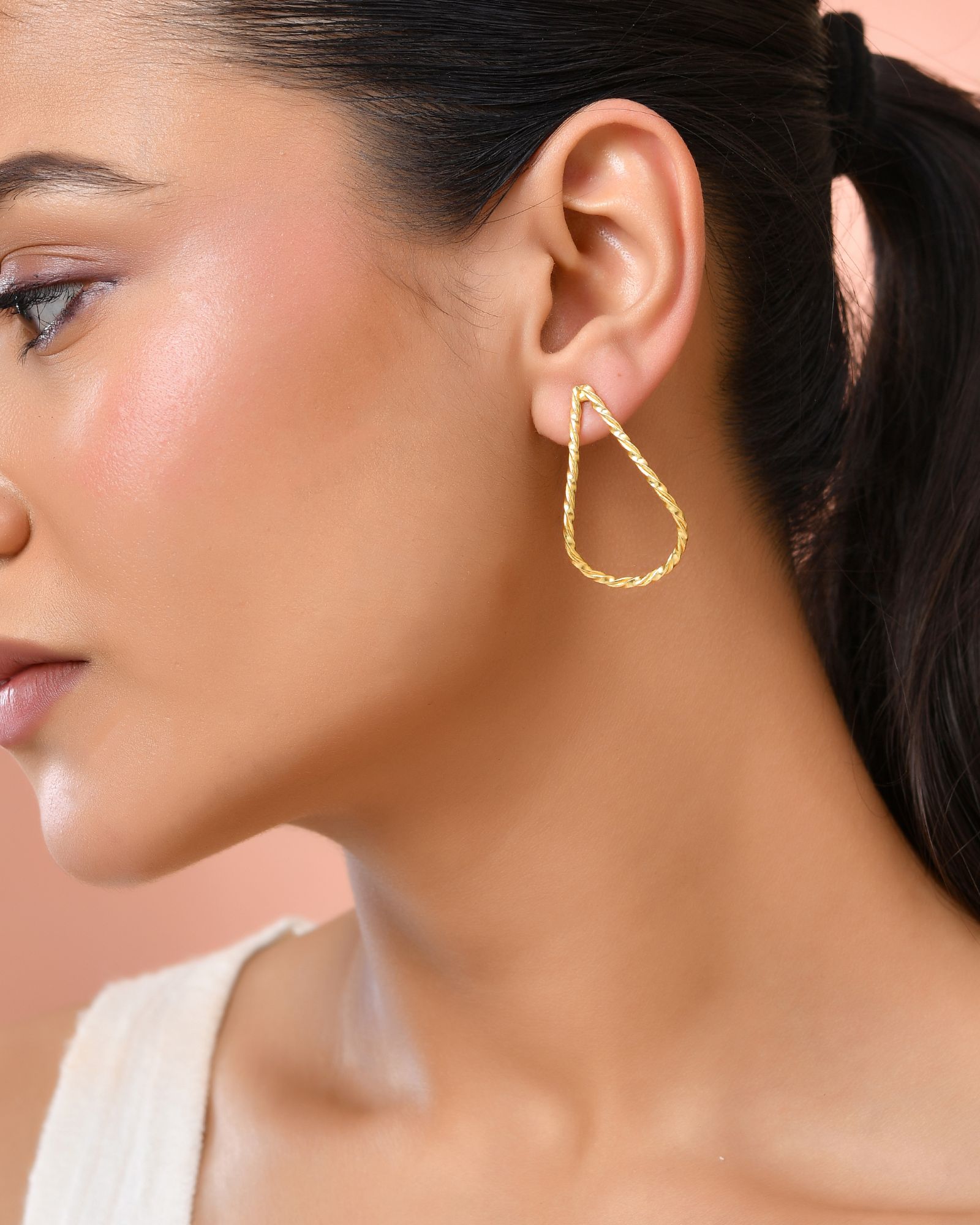 Jewels Nest Gold-Tone Twisted Teardrop Hoop Earrings For Women | Modern Minimal Jewellery | Grab2Buy