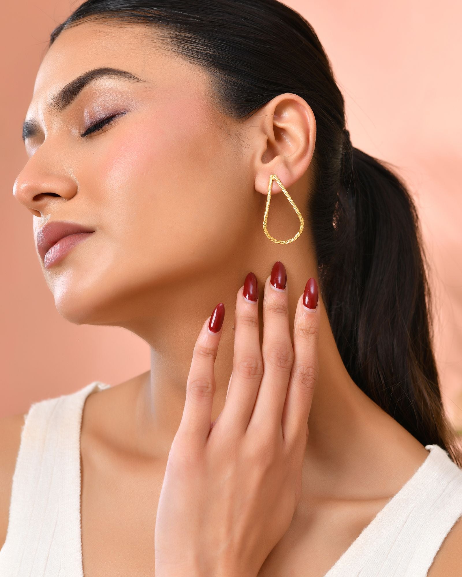 Jewels Nest Gold-Tone Twisted Teardrop Hoop Earrings For Women | Modern Minimal Jewellery | Grab2Buy