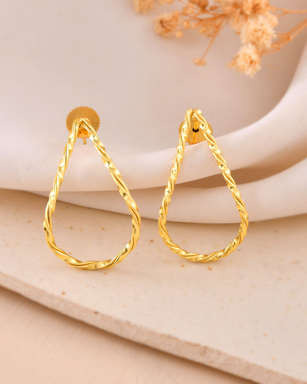 Jewels Nest Gold-Tone Twisted Teardrop Hoop Earrings For Women | Modern Minimal Jewellery | Grab2Buy