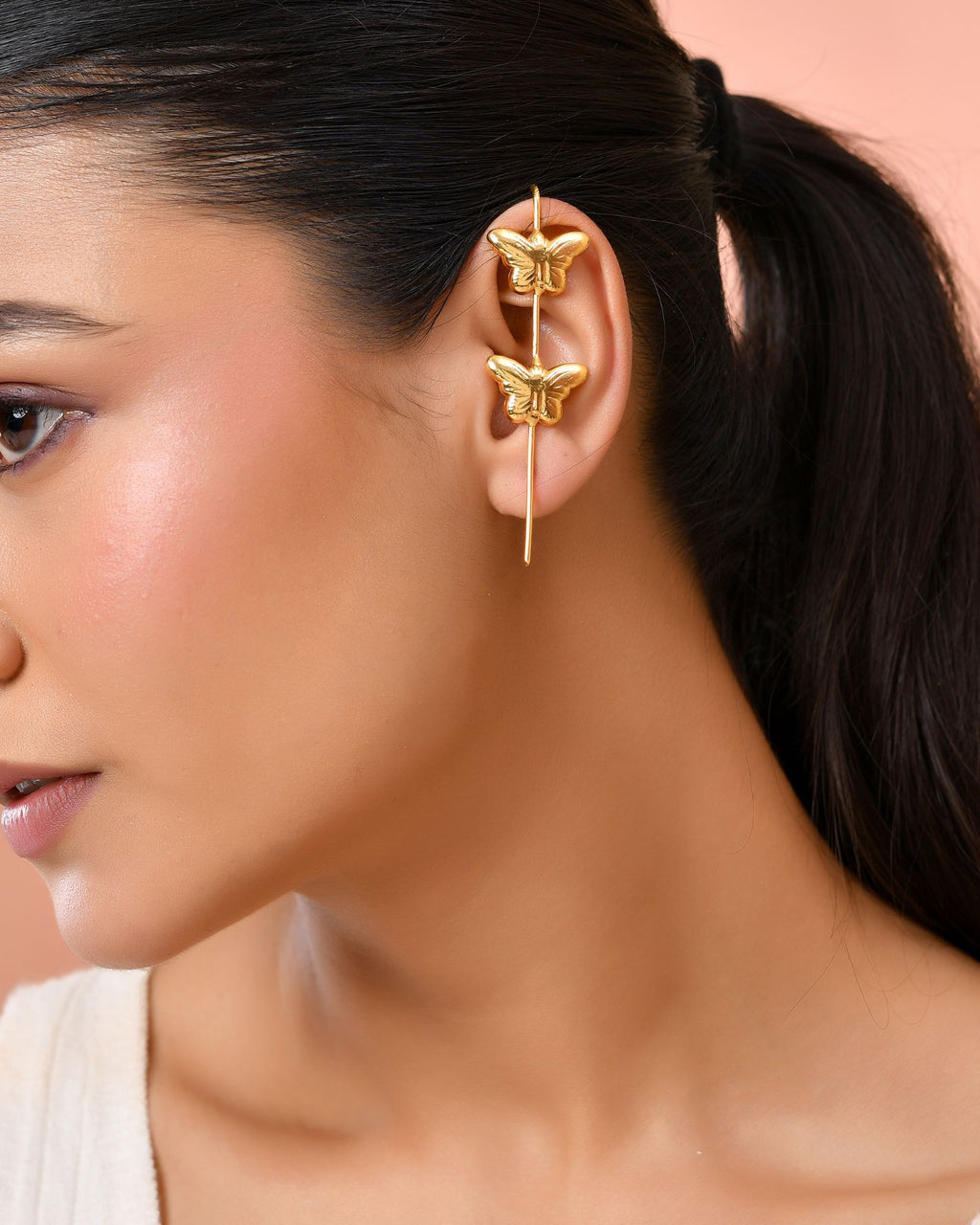 Jewels Nest Gold-Tone Butterfly Motif Linear Drop Earrings For Women | Minimal Elegant Jewellery | Grab2Buy