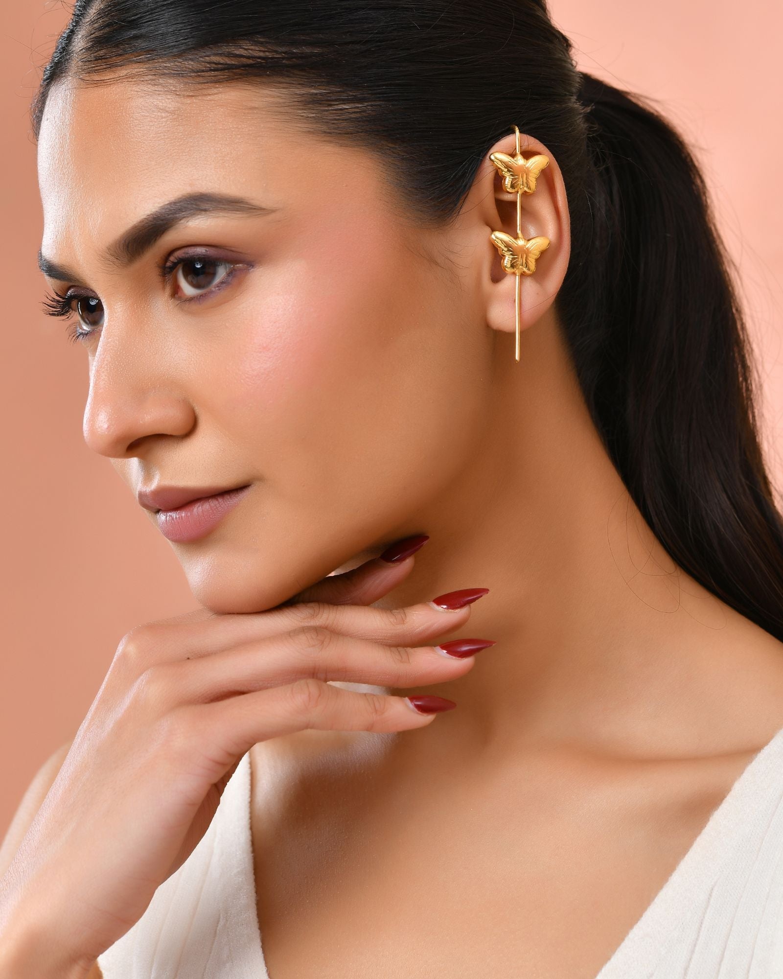 Jewels Nest Gold-Tone Butterfly Motif Linear Drop Earrings For Women | Minimal Elegant Jewellery | Grab2Buy