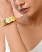 Jewels Nest Gold-Tone Anti- Tarnish Leaf Textured Wide Cuff Bangle For Women | Grab2Buy
