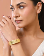 Jewels Nest Gold-Tone Anti- Tarnish Leaf Textured Wide Cuff Bangle For Women | Grab2Buy